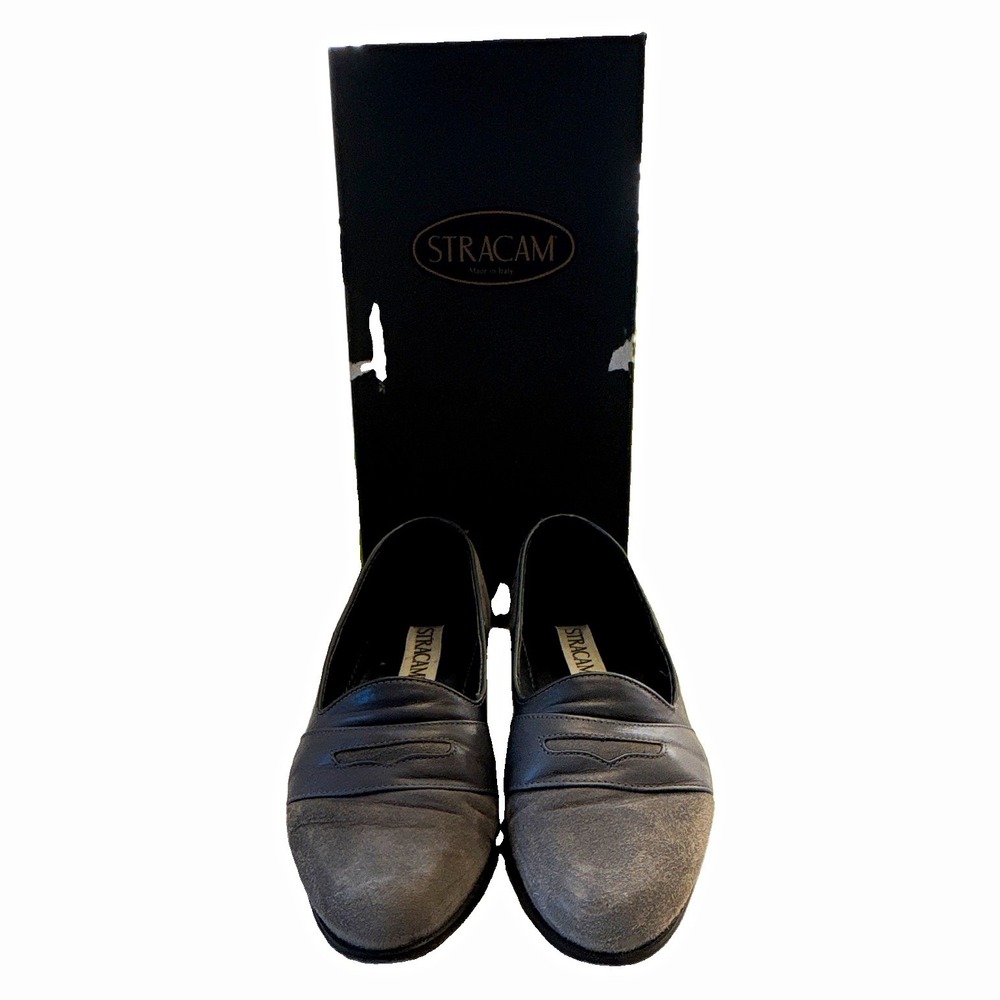 STRACAM Mens Made In Italy Gray Colorblock Suede Leather Penny Loafer Flats 9.5